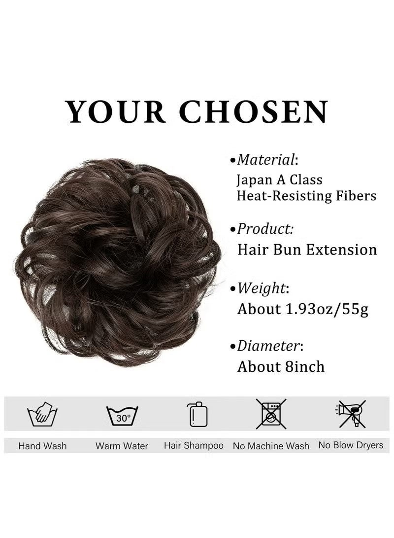 Large Messy Bun Hair Piece Wavy Curly Scrunchies Synthetic Chignon Ponytail Hair Extensions Thick Updo Hairpieces for Women (Wavy, Curly, Dark Brown) - Image 2
