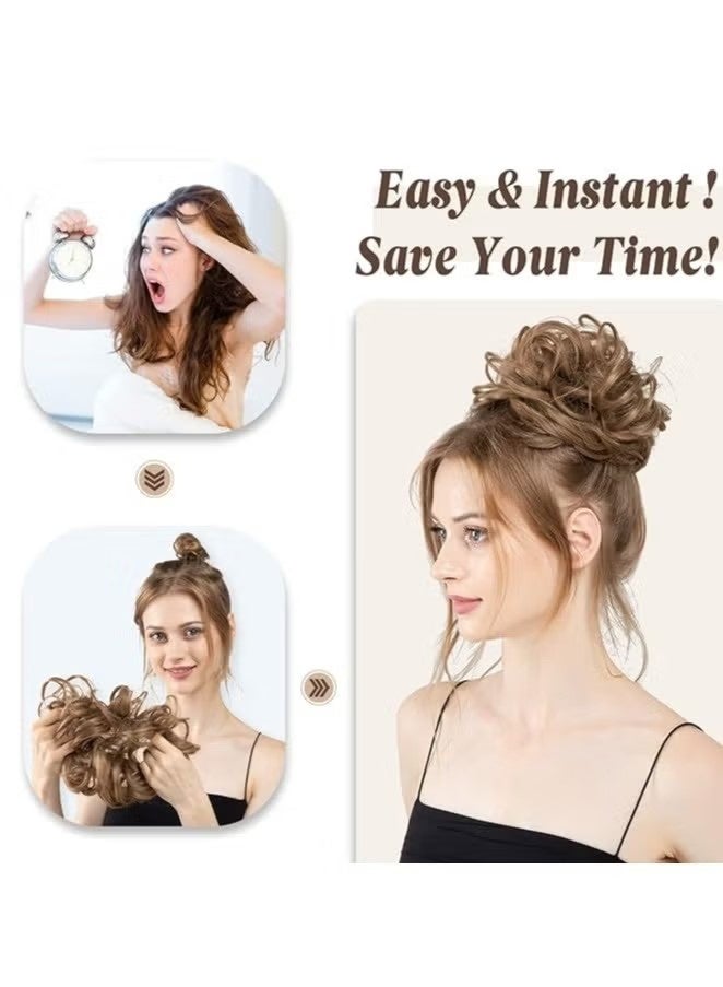 Large Messy Bun Hair Piece Wavy Curly Scrunchies Synthetic Chignon Ponytail Hair Extensions Thick Updo Hairpieces for Women (Wavy, Curly, Dark Brown) - Image 5