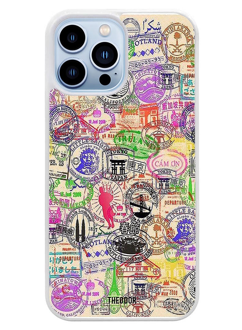 Theodor Protective Case Cover For APPLE IPHONE 14 Pro Max Passport Stamp(White Bumper) - Image 1