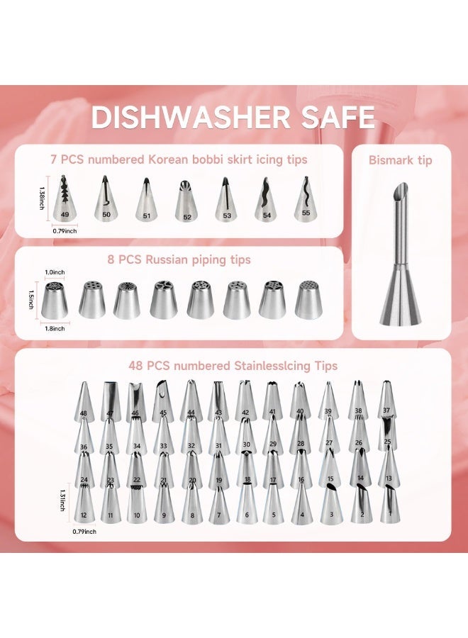 Cake Decorating Kit,137pcs Cake Decorating Supplies with Cake Turntable for Decorating,Pastry Piping Bag,Russian Piping Tips Baking Tools, Cake Baking Supplies for Beginners(Light Pink) - Image 2