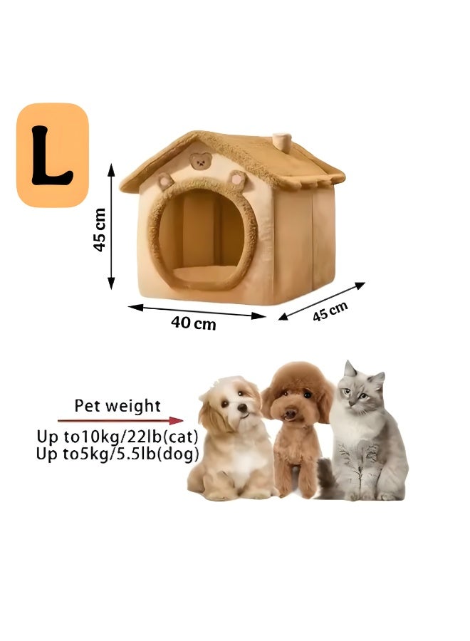 منزل كوخ ناعم وفاخر للقطط والكلاب بتصميم دب كرتوني جميل، سرير حيوانات أليفة شتوي دافئ ومريح، مادة فرو مخملي فائقة النعومة مع قاعدة متينة وغير قابلة للانزلاق، قابل للطي لسهولة النقل والتخزين، مزود بفرشة إسفنجية قابلة للإزالة والغسل، مثالي للاستخدام داخل المنزل وغرف النوم، يوفر مأوى آمنًا ومريحًا لقطتك أو جروك. - Image 5