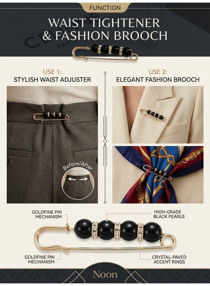 Multi-functional Pearl & Rhinestone Safety Pin Brooch, 5.5cm Waist Adjuster for Jeans & Dresses - Image 3