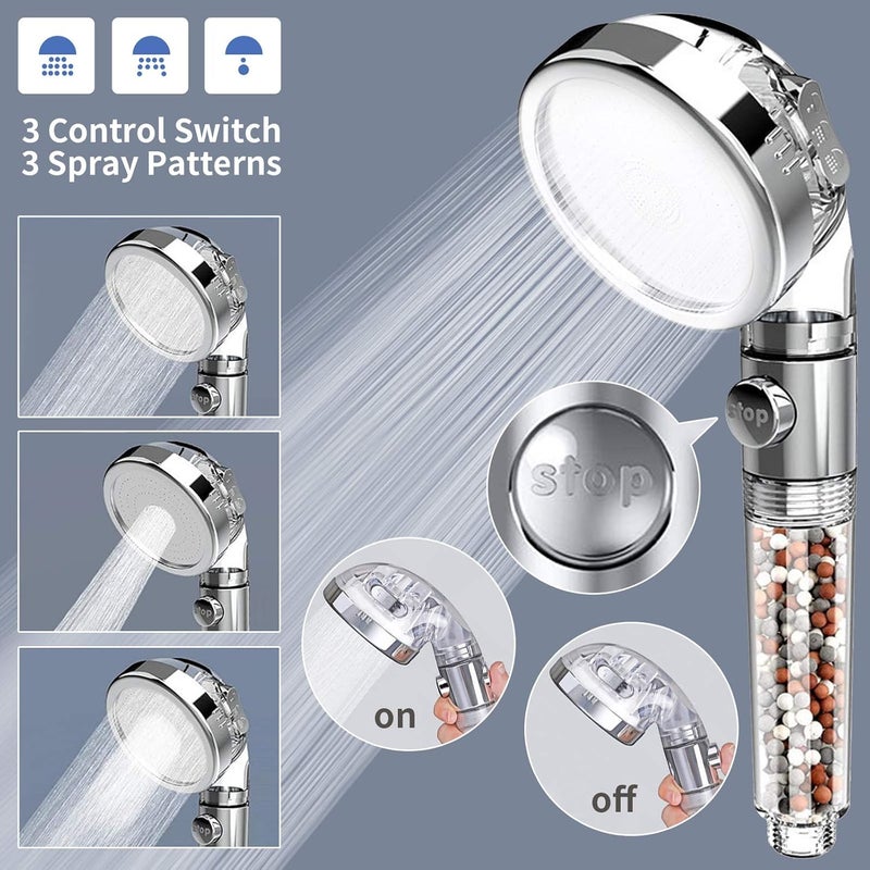 SINGSUO Zen Shower Head 3 Setting High Pressure Shower Envy Shower Head with Beads Water Saving Zenbody Shower Head for Dry Hair Skin SPA Transparent - Image 3
