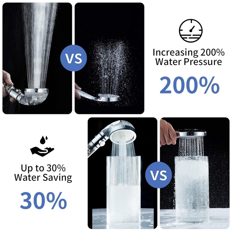 SINGSUO Zen Shower Head 3 Setting High Pressure Shower Envy Shower Head with Beads Water Saving Zenbody Shower Head for Dry Hair Skin SPA Transparent - Image 4