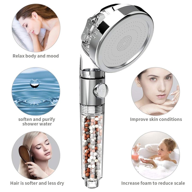 SINGSUO Zen Shower Head 3 Setting High Pressure Shower Envy Shower Head with Beads Water Saving Zenbody Shower Head for Dry Hair Skin SPA Transparent - Image 2
