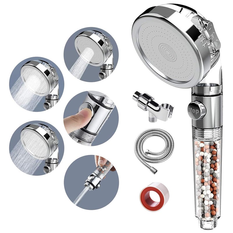 SINGSUO Zen Shower Head 3 Setting High Pressure Shower Envy Shower Head with Beads Water Saving Zenbody Shower Head for Dry Hair Skin SPA Transparent - Image 1