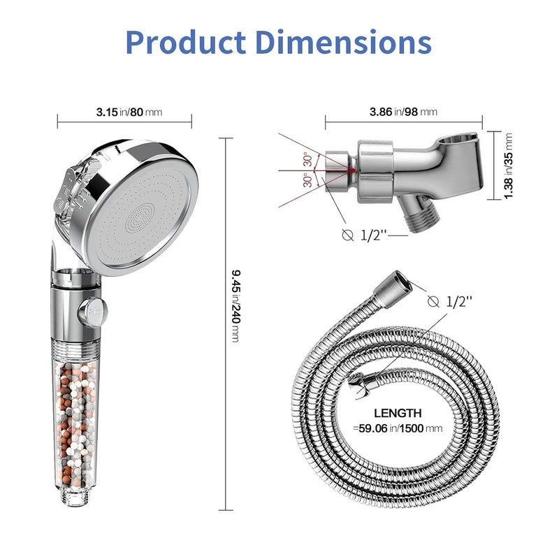 SINGSUO Zen Shower Head 3 Setting High Pressure Shower Envy Shower Head with Beads Water Saving Zenbody Shower Head for Dry Hair Skin SPA Transparent - Image 5