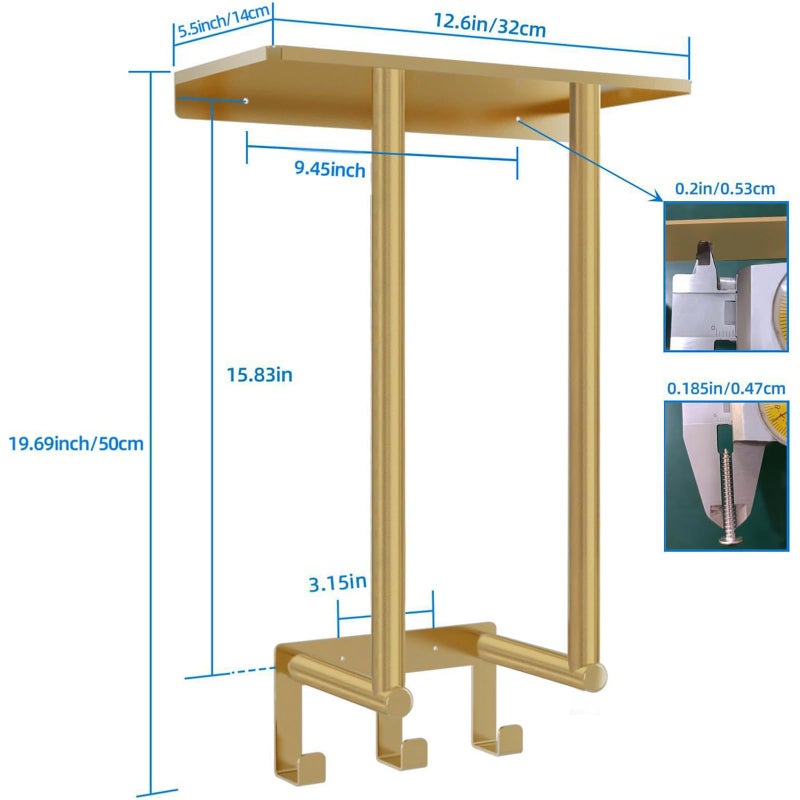 Bethom Towel Rack with Metal Shelf and 3 Hooks, Bethom Towel Racks for Bathroom Wall Mounted, Metal Gold Bath Towel Holder Storage Wall for Small Bathroom - Image 5