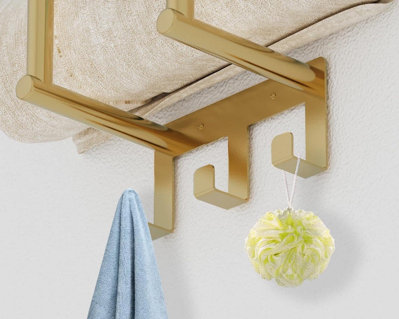 Bethom Towel Rack with Metal Shelf and 3 Hooks, Bethom Towel Racks for Bathroom Wall Mounted, Metal Gold Bath Towel Holder Storage Wall for Small Bathroom - Image 3
