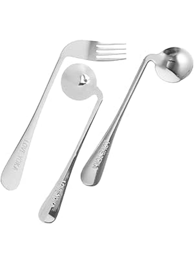 Curved Spoon And Fork Set For Seniors Left Handed Adaptive Feeding Utensils Comfortable Angled Design Self Food Aid - Image 1