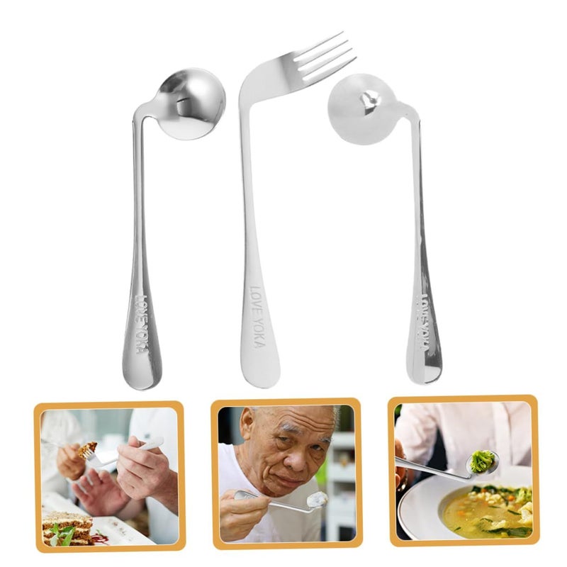 Curved Spoon And Fork Set For Seniors Left Handed Adaptive Feeding Utensils Comfortable Angled Design Self Food Aid - Image 3