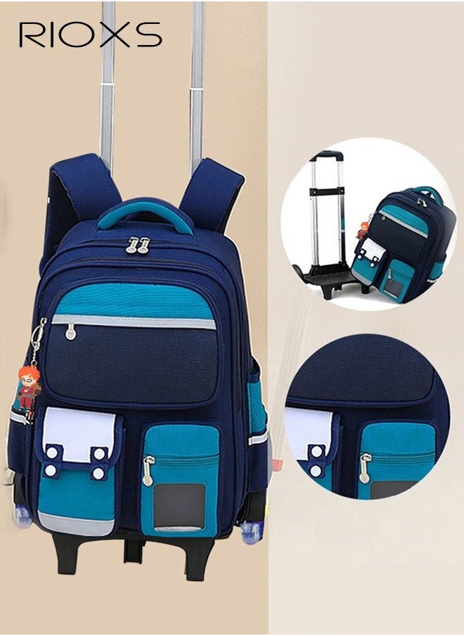 RIOXS Kids Rolling Backpacks, Primary Middle School Bag Rolling Backpack, Fashion Printed Trolley School Bags, Large Capacity Wheeled Kids Luggage Bag, Elementary Boys Schoolbag, Waterproof and Wear-resistant  - Image 1