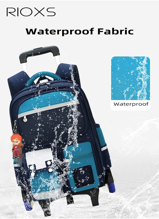 RIOXS Kids Rolling Backpacks, Primary Middle School Bag Rolling Backpack, Fashion Printed Trolley School Bags, Large Capacity Wheeled Kids Luggage Bag, Elementary Boys Schoolbag, Waterproof and Wear-resistant  - Image 3