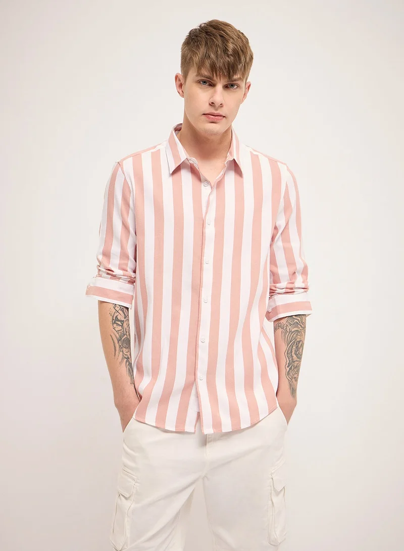 THE BEAR HOUSE Cotton Blend Shirt for Men | Slim Fit, Long Sleeve, Casual or Formal Button-Down | Soft, Breathable Fabric for Work, Everyday, & All-Season Wear in Stylish