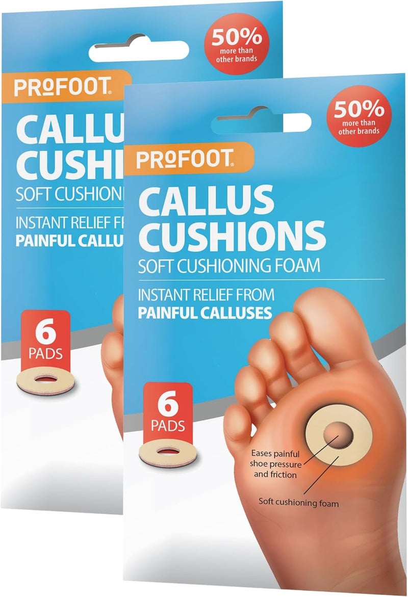 Profoot Callus Cushions Instant Relief from Painful Calluses 6 Pads Super Soft Foam Hypoallergenic Adhesive AntiFriction Soft Cushioning 2 Pack - Image 1