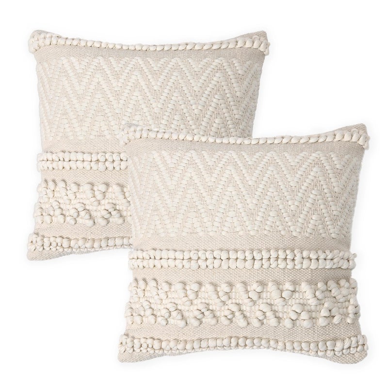Red Earth REDEARTH Â· Tufted Throw Pillow Cushion Covers - Boho Textured Woven Decorative Cases Set for Couch, Sofa, Bed, Farmhouse, Chair, Patio, Car - 100% Cotton (18x18 ; Boho Chic Natural) Pack of 2 - Image 1