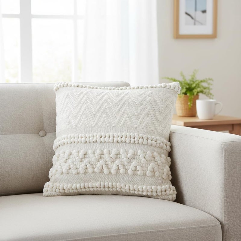 Red Earth REDEARTH Â· Tufted Throw Pillow Cushion Covers - Boho Textured Woven Decorative Cases Set for Couch, Sofa, Bed, Farmhouse, Chair, Patio, Car - 100% Cotton (18x18 ; Boho Chic Natural) Pack of 2 - Image 3