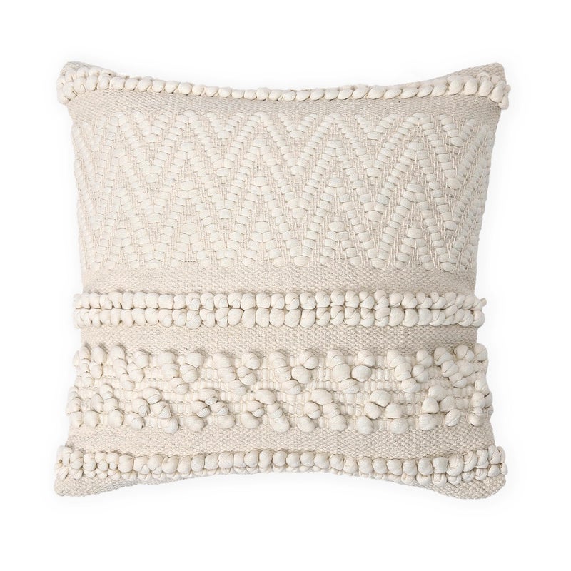 Red Earth REDEARTH Â· Tufted Throw Pillow Cushion Covers - Boho Textured Woven Decorative Cases Set for Couch, Sofa, Bed, Farmhouse, Chair, Patio, Car - 100% Cotton (18x18 ; Boho Chic Natural) Pack of 2 - Image 4