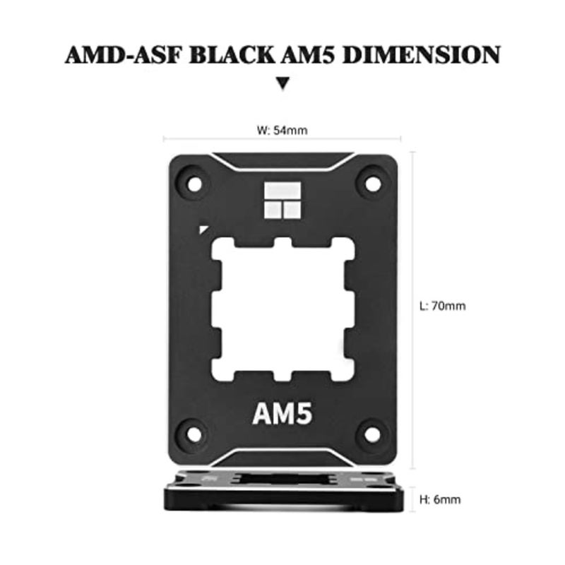 حامل وحدة المعالجة المركزية ASF-Black AM5 قطعة واحدة لوحدات المعالجة المركزية AMD AM5، إطار مضاد للانحناء من سبائك الألومنيوم، يمنع تشوه المقبس، لمسة نهائية سوداء غير لامعة، تركيب دقيق لا يترك علامات - Image 2