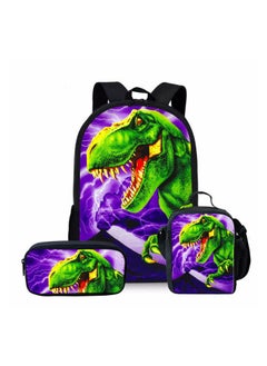 New Jurassic World Dinosaur Backpack Jurassic World Student Schoolbag Lunch Bag Pen Bag,F model - three-piece set - dinosaur