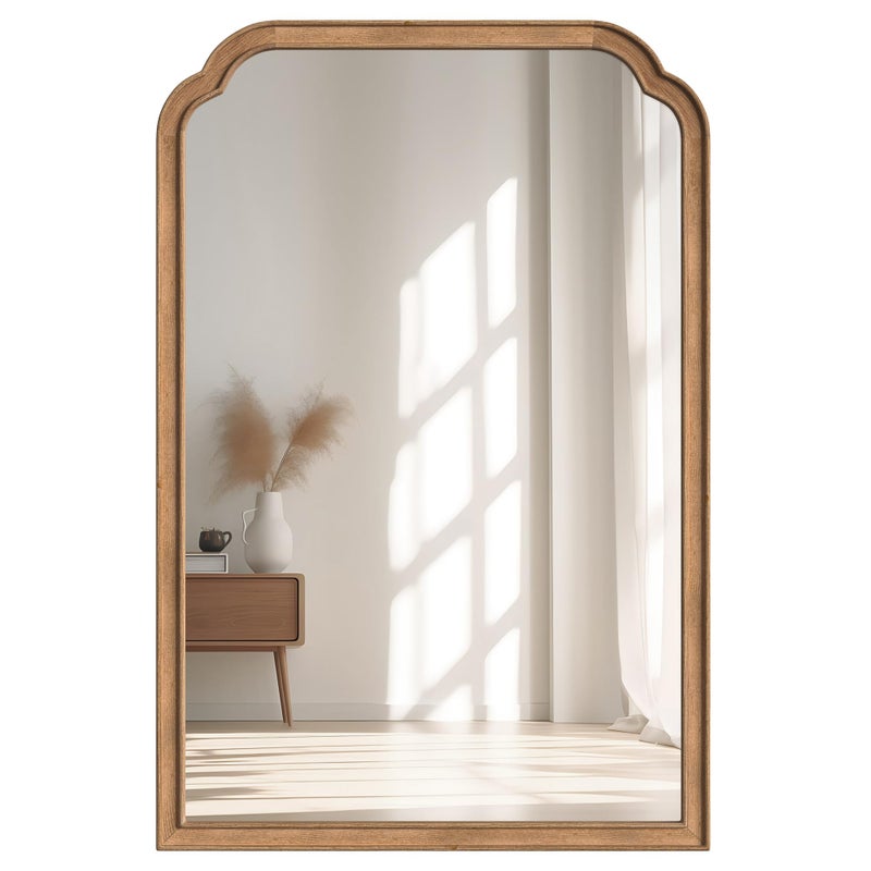 مرآة حمام من الخشب الصلب Acovy 20x30 زجاج مقسى للإطار الخشبي الريفي مرآة حائط زخرفية لمدخل المنزل غرفة المعيشة غرفة النوم مرآة تجميلية بني