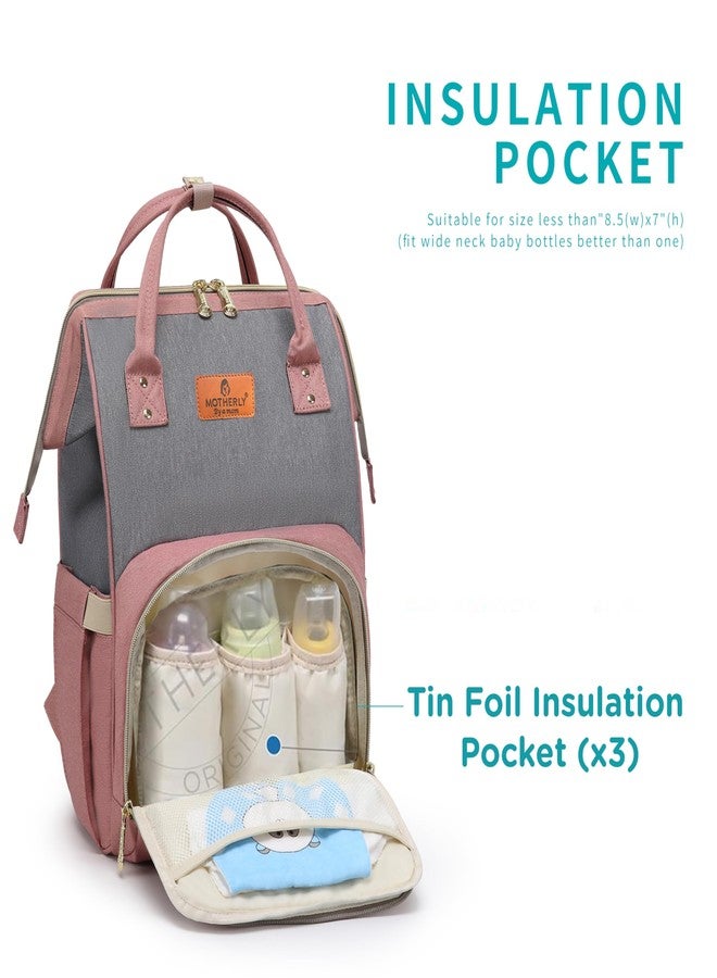 Motherly Crown Melange Fabric Diaper Bag With Golden Zip With Warranty | Spacious Diaper Bags for Mom | baby bag for mother travel | Maternity Bags for Mother and Baby - Pink & Grey - Image 4