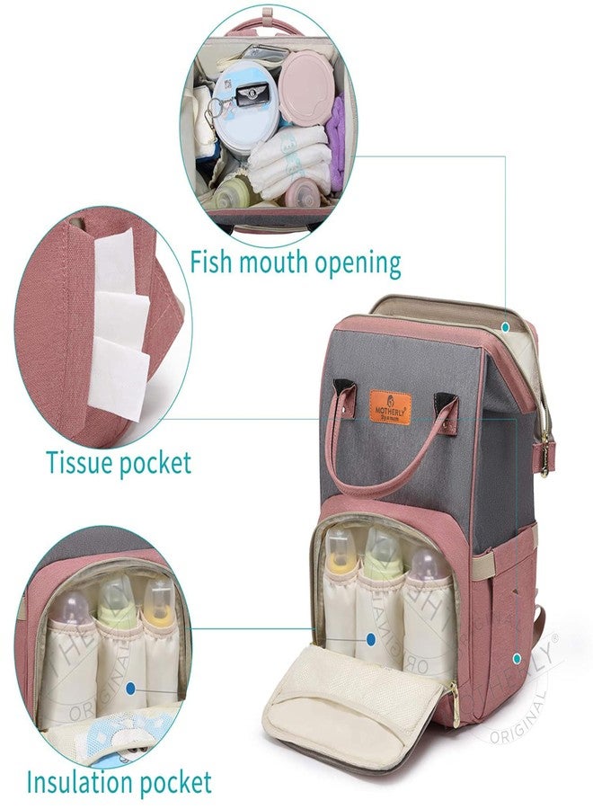 Motherly Crown Melange Fabric Diaper Bag With Golden Zip With Warranty | Spacious Diaper Bags for Mom | baby bag for mother travel | Maternity Bags for Mother and Baby - Pink & Grey - Image 5