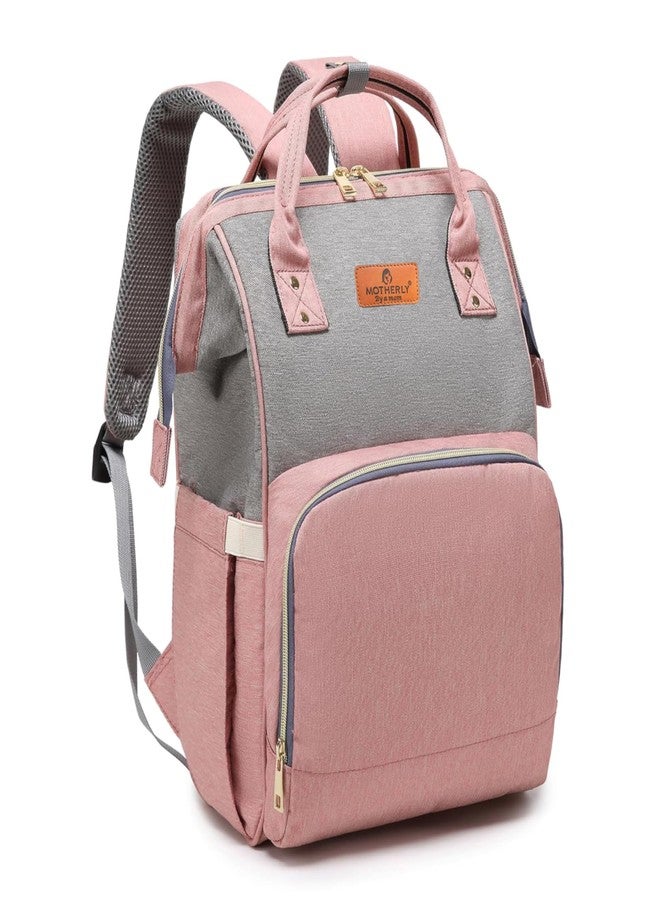 Motherly Crown Melange Fabric Diaper Bag With Golden Zip With Warranty | Spacious Diaper Bags for Mom | baby bag for mother travel | Maternity Bags for Mother and Baby - Pink & Grey - Image 1