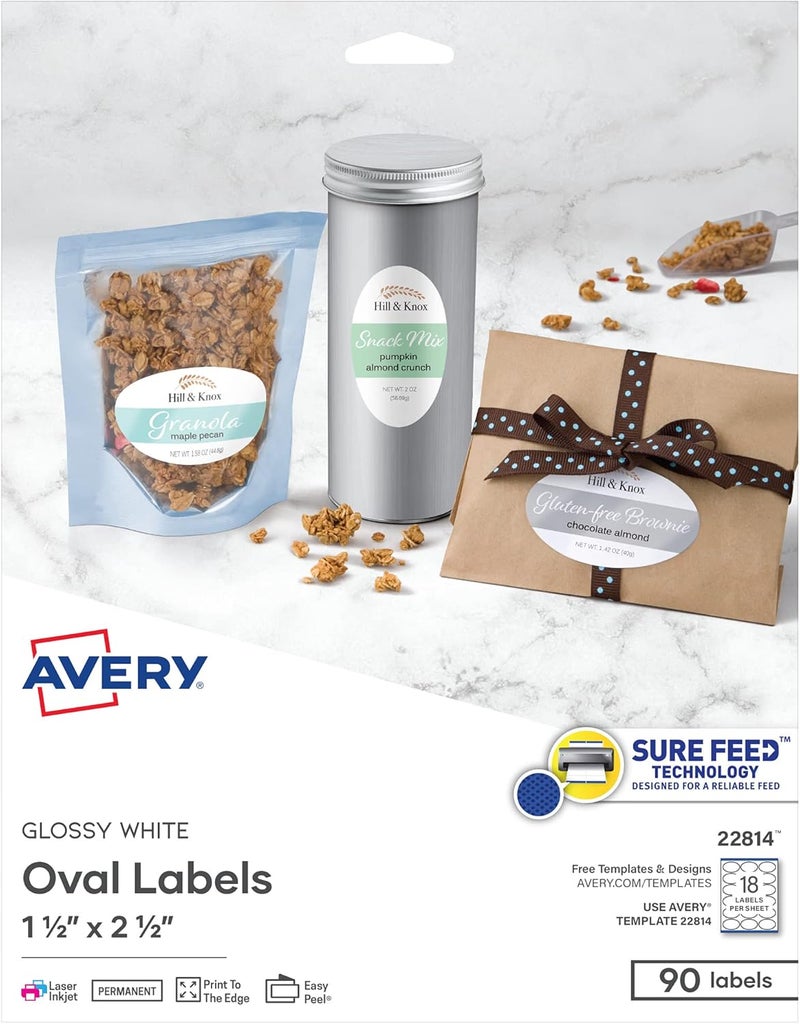 Avery Printable Blank Oval Labels, 1.5" x 2.5", Glossy White, Pack of 90 - Image 1