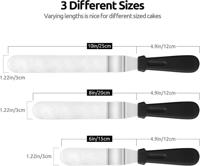 UTaste Icing Spatula, Offset Spatula Set with 6", 8", 10" Blade,Stainless Steel Angled Cake Decorating Frosting Spatula Set of 3 (Black) - Image 2