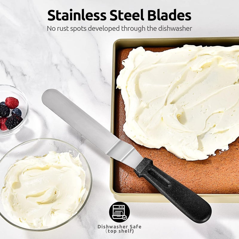 UTaste Icing Spatula, Offset Spatula Set with 6", 8", 10" Blade,Stainless Steel Angled Cake Decorating Frosting Spatula Set of 3 (Black) - Image 3