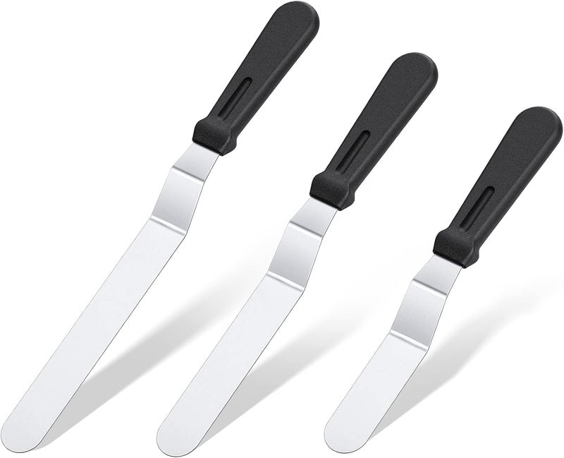 UTaste Icing Spatula, Offset Spatula Set with 6", 8", 10" Blade,Stainless Steel Angled Cake Decorating Frosting Spatula Set of 3 (Black) - Image 1