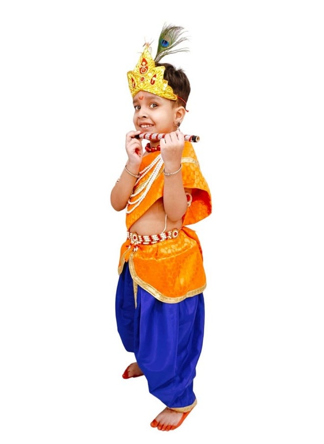 BookMyCostume BookMyCostume Krishna Costume with Heavy Jewellery and Mukut Set - Janmashtami Premium Dress for Baby Kanha Boys & Girls - Blue & Orange 6-7 Yrs  - Image 4