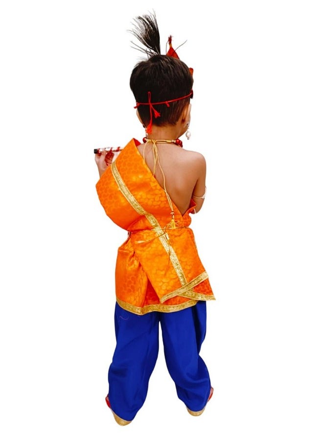 BookMyCostume BookMyCostume Krishna Costume with Heavy Jewellery and Mukut Set - Janmashtami Premium Dress for Baby Kanha Boys & Girls - Blue & Orange 6-7 Yrs  - Image 3