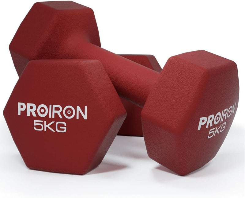 PROIRON Hex Neoprene Dumbbell Set - 2x5KG - Image 1
