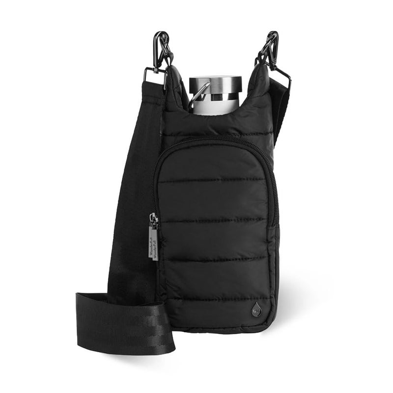 WanderFullÂ® Original HydroBagÂ®, Fits Up to 32 oz Water Bottle Holder with Strap, Hands-Free Crossbody, Water Bottle Carrier Bag with Phone Pocket - Black Matte - Image 1