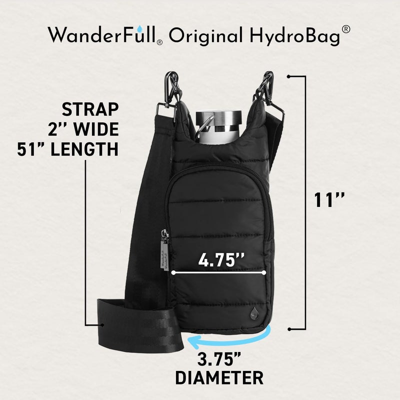 WanderFullÂ® Original HydroBagÂ®, Fits Up to 32 oz Water Bottle Holder with Strap, Hands-Free Crossbody, Water Bottle Carrier Bag with Phone Pocket - Black Matte - Image 5