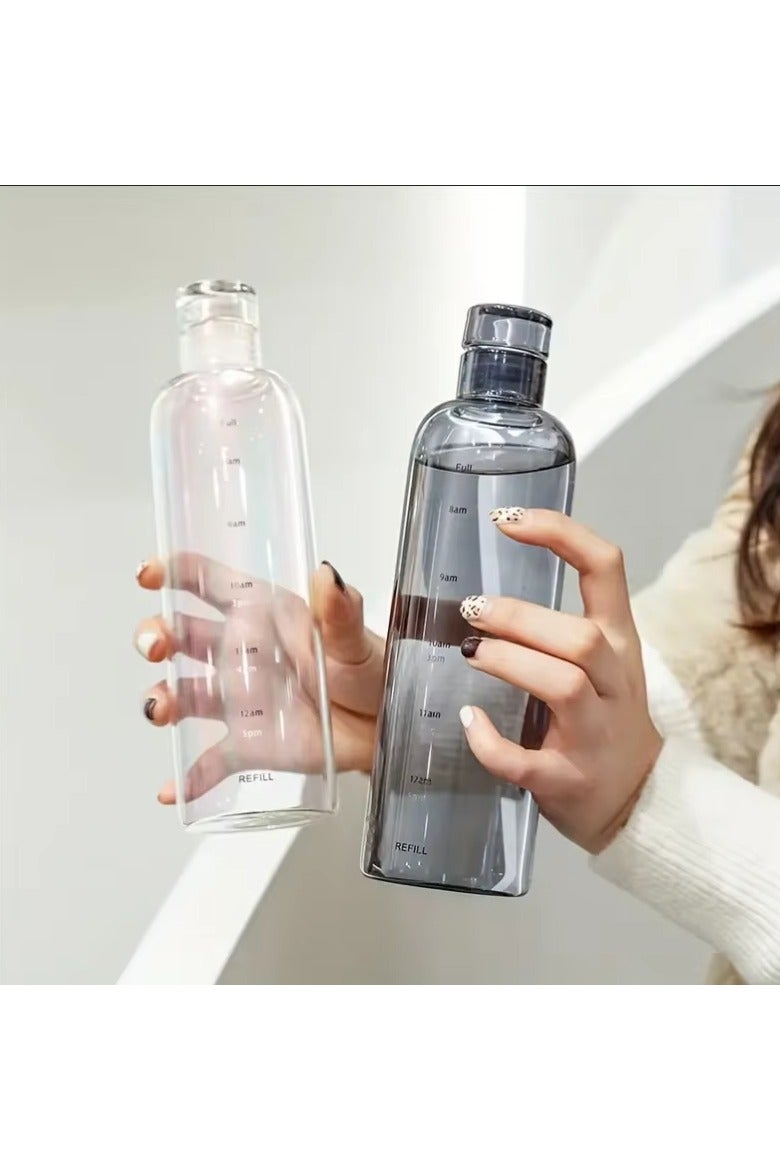 بلان A زجاجة مياه أكريليك شفافة سعة 500 مل مع غطاء محكم الإغلاق وعلامات وقت إبداعية، مقاومة للتسرب، مناسبة للماء والعصائر والحليب، تصميم أنيق وخفيف للحمل في المكتب والرياضة والسفر - Image 2