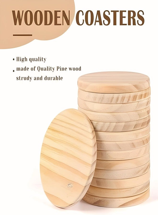 JUNERUSH Unfinished Pine Wood Coasters Set of 4 | 4 Inch Round Wooden Coasters for Art & Craft | 12mm Thick Wood Coasters for Craft, Painting, Engraving & DIY | Tea & Coffee Table Protection - Image 2
