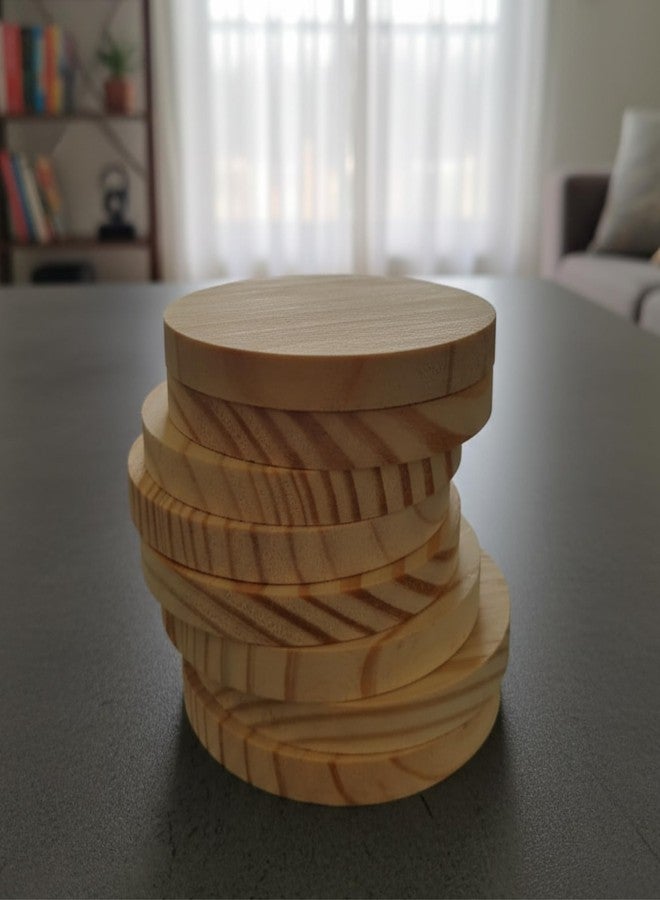 JUNERUSH Unfinished Pine Wood Coasters Set of 4 | 4 Inch Round Wooden Coasters for Art & Craft | 12mm Thick Wood Coasters for Craft, Painting, Engraving & DIY | Tea & Coffee Table Protection - Image 4