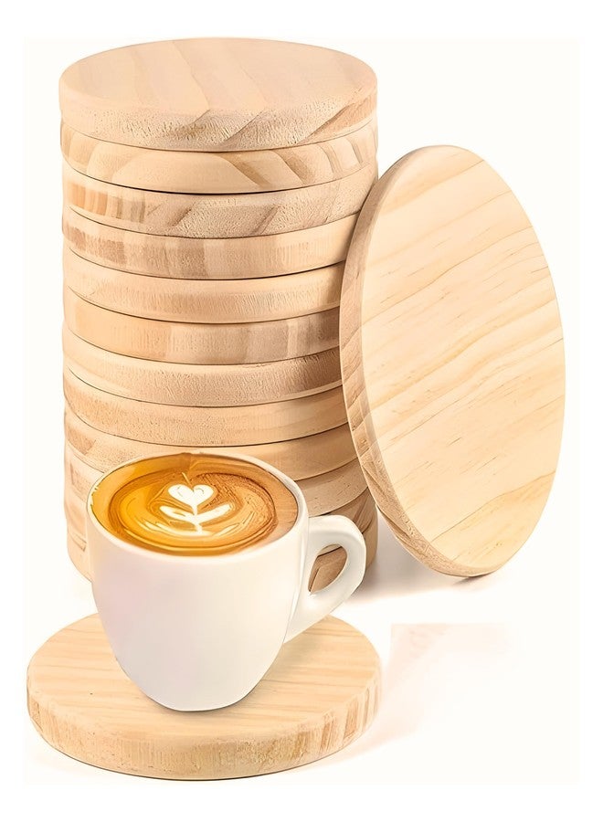 JUNERUSH Unfinished Pine Wood Coasters Set of 4 | 4 Inch Round Wooden Coasters for Art & Craft | 12mm Thick Wood Coasters for Craft, Painting, Engraving & DIY | Tea & Coffee Table Protection - Image 1