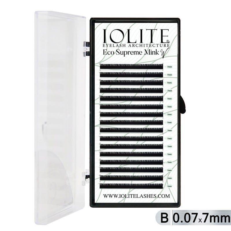 Iolite Eco Supreme Mink W Lashes B Curl – 0.7T Mix & 6mm–15mm | Pre-Fanned Volume Lash Extension Trays for Professional Lash Artists ISMWB7T - 7MM