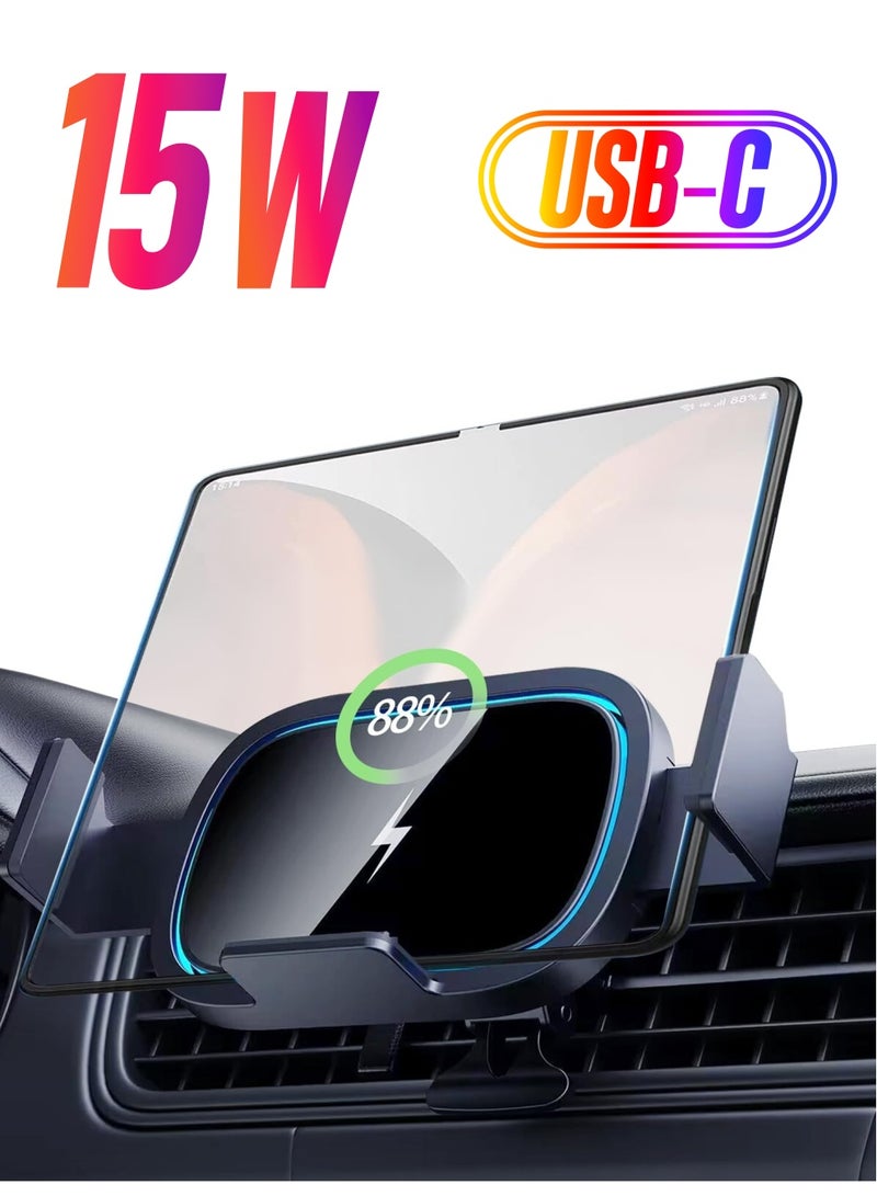 Excefore Wireless Car Charger for Galaxy Z Fold 5/4/3, 15W Fast Charging Car Mount, Air Vent Charging Car Phone Holder - Image 1