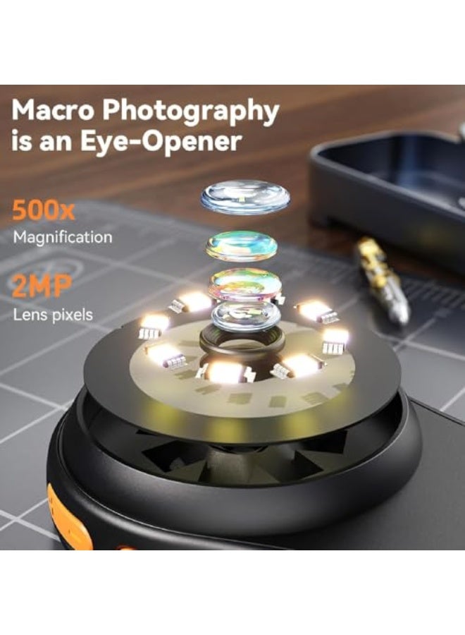 Plyisty Digital Microscope, Macro Microscope with 2.0 Inch Color Screen, 200w Pixel, 500x Magnification, Built in 8LED Lights, for Win Vista XP 7 8 10 11, OS X 11.0 - Image 2