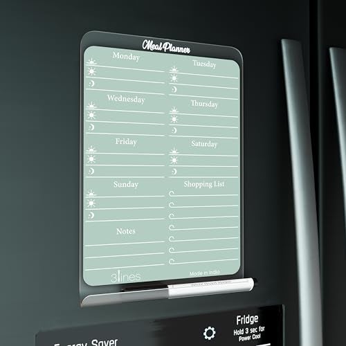 3 Lines ClearBite Acrylic Magnetic Meal Planner Board | Sleek & Durable | Includes Marker & Duster | 24x16 CM | Perfect for Meal Planning, Shopping Lists, Notes | Ideal for Home, Office | Cardamom - Image 1