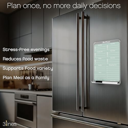 3 Lines ClearBite Acrylic Magnetic Meal Planner Board | Sleek & Durable | Includes Marker & Duster | 24x16 CM | Perfect for Meal Planning, Shopping Lists, Notes | Ideal for Home, Office | Cardamom - Image 2