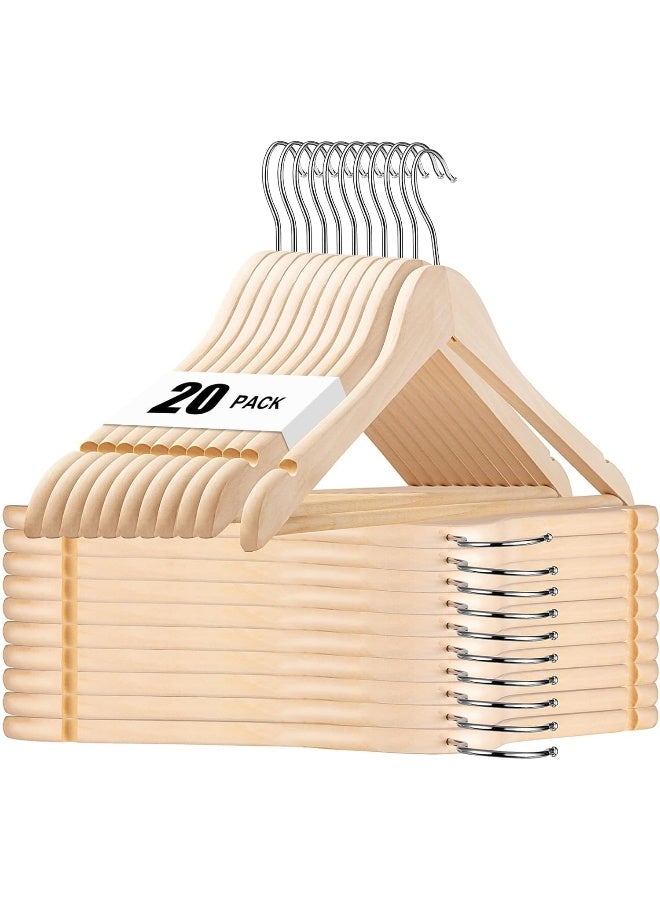 HOUSE DAY 20 Pack Grain Unfinished Wooden Hangers Clothes Hangers Smooth Finish Wooden Hangers for Closet Heavy Duty Hangers Solid Wood Hangers Suit Hangers for Clothes, Jacket, Shirt, Dress. - Image 1