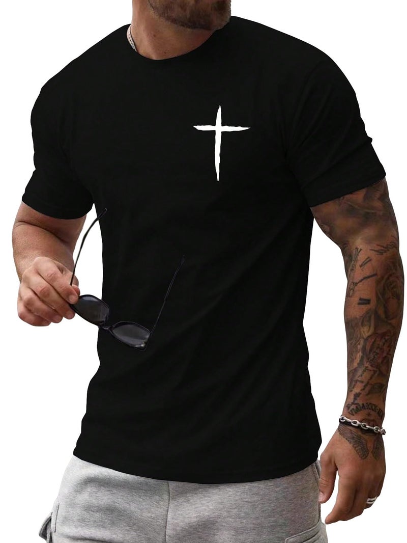 Floerns Men's Cross Print Short Sleeve T Shirt Crewneck Tee Shirts Black Dull XX-Large - Image 1