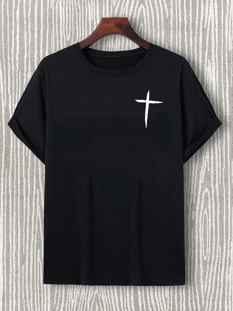 Floerns Men's Cross Print Short Sleeve T Shirt Crewneck Tee Shirts Black Dull XX-Large - Image 3