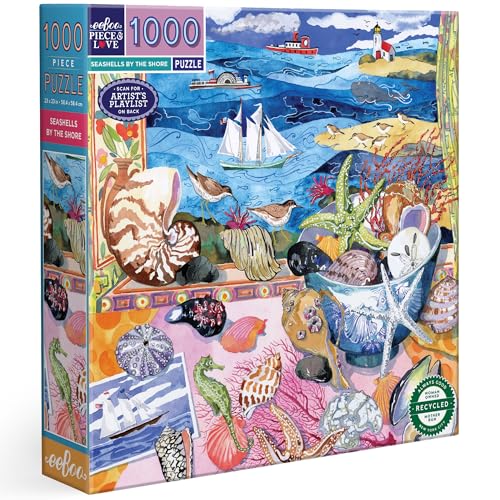 eeBoo 1000 Piece Puzzle Seashells by The Shore Jigsaw Puzzle for Adults Square 23 x 23 Made with Recycled Board VegetableBased Ink - Image 1